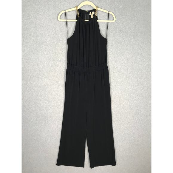 Michael Kors Jumpsuit Womens XS Black Gold Chain Crop Flowy Career Church $155 - Picture 2 of 16